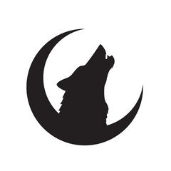 wolf howling in a half moon or at the moon silhouette vector cilp art logo template