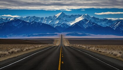 long road to the mountain adventure scene, idea for travel and desire feel theme background wallpaper, Generative Ai
