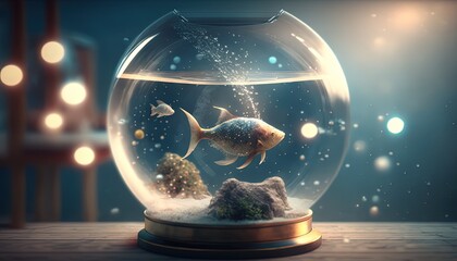 close up dreamy little aquarium with fancy fish swim inside, Generative Ai - obrazy, fototapety, plakaty