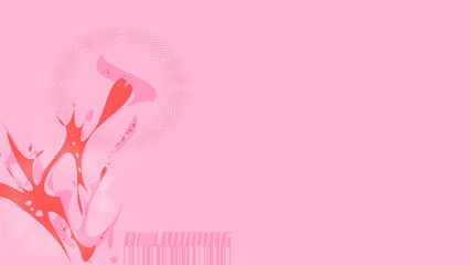 Peach Pink Abstract Splashing Flower Branch with Shining Wavy Circle Lines, Minimal art