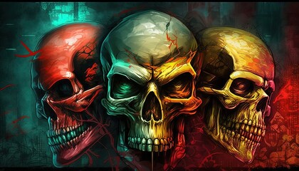 skull graffiti wall abstract background, Generative Ai not real photo, idea for artistic pop art background backdrop