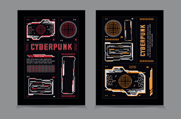 Posters with Hud elements, cyberpunk banner, high technology banner with 3D Figures, Vector Illustration EPS 10
