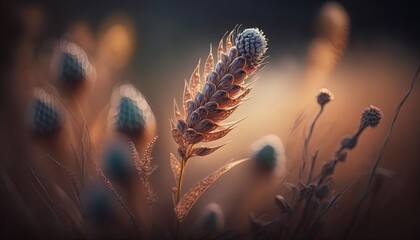 close up dry wild grass in meadow summer time, Generative Ai