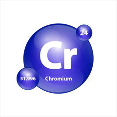Chromium (Cr) icon structure chemical element round shape circle blue dark 3D Illustration vector. Chemical element of periodic table Sign with atomic number. Study in science for education.	