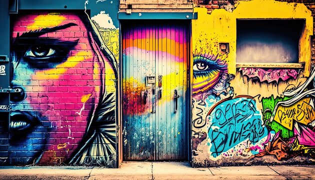  graffiti wall abstract background, Generative Ai not real photo, idea for artistic pop art background backdrop