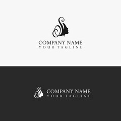 Letter S cursive with women face vector logo design with isolated background.