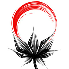 abstract design element. Red circle with lotus in the middle, Chinese ink style.