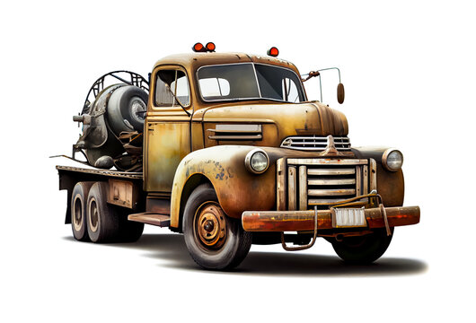 Illustration of the vintage tow truck on white background, AI-Generated image.