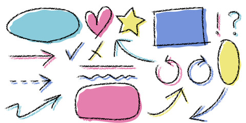Set of colorful chalk arrows. Vector illustration.