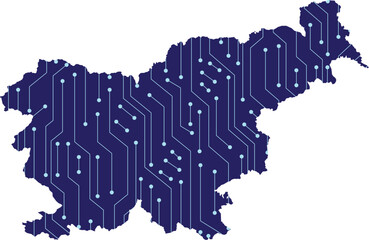 Map of Slovenia, network line,dot and structure on dark background with Map Slovenia, Circuit board. Vector illustration. Eps 10