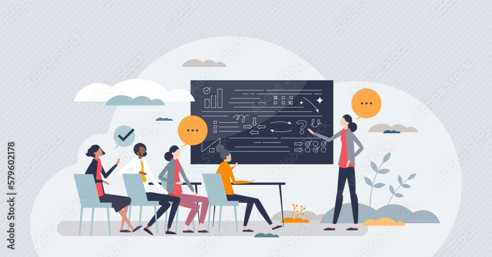 Wall mural education and learning process in university classroom tiny person concept. students teaching from s