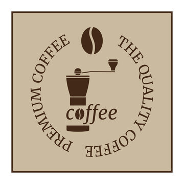 Coffee logo, coffee brand with the image of a coffee grinder.