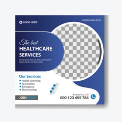 Obraz premium Medical social media post design template. Medical social media post template design, Healthcare, and medical social media post web banner or square flyer design template