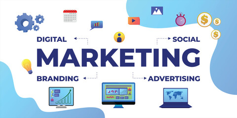 Digital marketing flat design, Market design vector