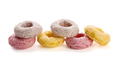 Colorful cereal rings isolated on white background