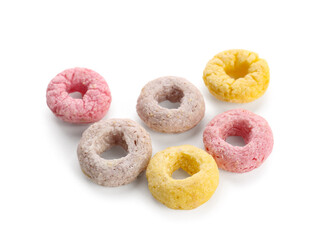 Colorful cereal rings isolated on white background