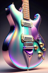 Fototapeta na wymiar Iridescent electric guitar, Electric guitar, Neon Electric guitar, Purple Guitar, Hyperrealistic esthetic guitar , Generative AI