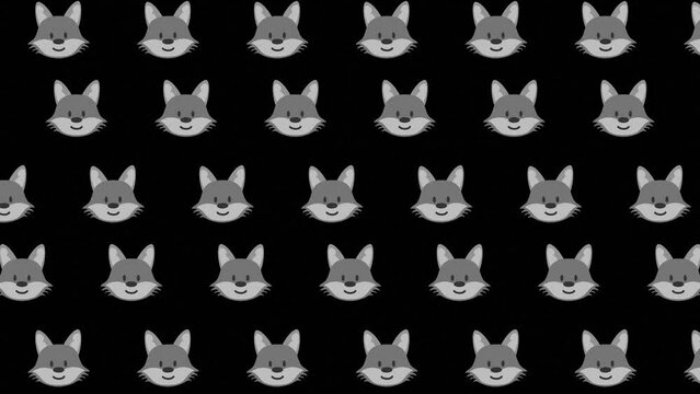 A cute wolf head  animated pattern design motional texture wallpaper background cartoon face character black background Animals animation
