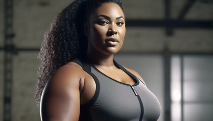 Empowered black woman, body positivity in the gym
