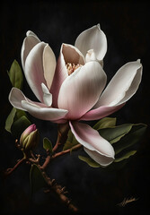 single magnolia flower on black background