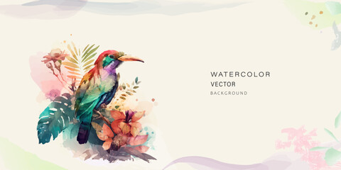 Abstract watercolor vector background. Beautiful  bird for your design.. 
 Luxury cover design with text, floral theme and brush style.
  floral art for  websites and prints, Invitation postcard.
