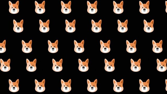 A cute dog head  animated pattern design motional texture wallpaper background cartoon face character black background Animals animation