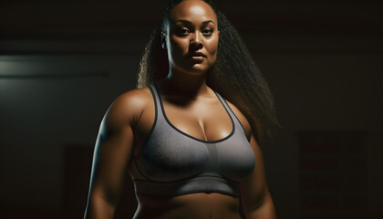 Fototapeta na wymiar Empowered black woman, body positivity in the gym