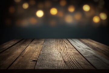 Wooden table with dark blurred background