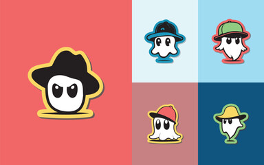 Illustration sheet of a Ghost using a hat in a colorful background