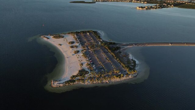 Drone shot of the Fred Howard Park during sunset.