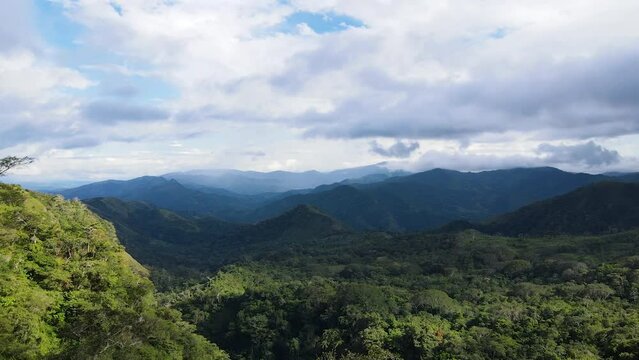 The gorgeous panorama of the Boruca Mountain in Costa Rica, aerial drone shot, forward movement.
