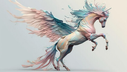 Pegasus animal abstract stallion wallpaper. Contrast background mythical horse with wings in Pastel colors generative ai