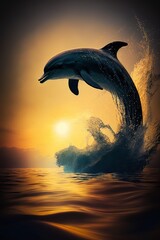 Fototapeta premium illustration, a dolphin jumping out of the water, generative ai