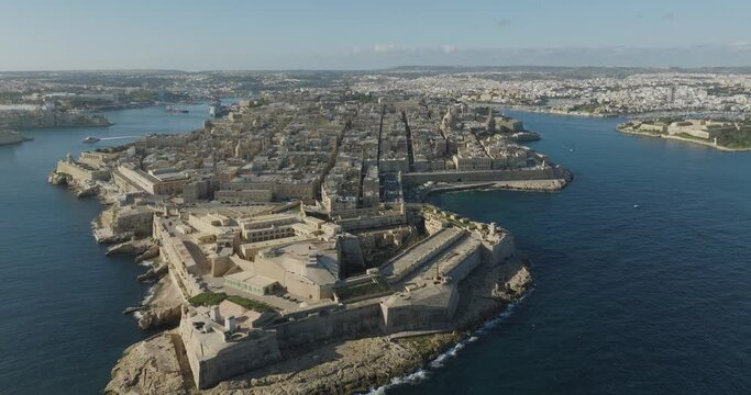 Valetta Malta Aerial Footage of in 4K High Definition. Beautiful Malta Drone Aerial Landscape Scene