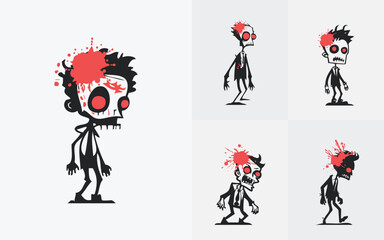 Illustration set of  zombie characters with a grey background