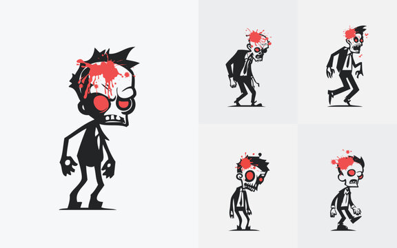Illustration set of  zombie characters with a grey background