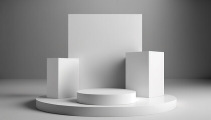 Realistic 3D white theme podium for product display. Created with Generative AI Technology