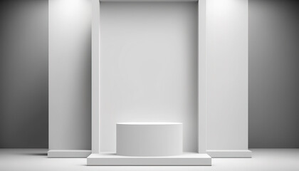 Fototapeta premium Realistic 3D white theme podium for product display. Created with Generative AI Technology