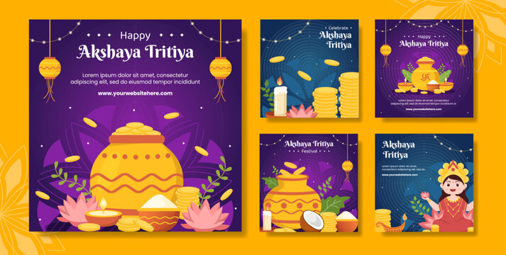 Akshaya Tritiya Festival Social Media Post Flat Cartoon Hand Drawn Templates Background Illustration