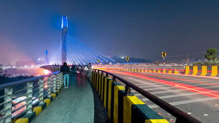Durgam Cheruvu bridge at Hitech city, Hyderabad, is the fourth most populous city and sixth most populous urban agglomeration in India. - obrazy, fototapety, plakaty