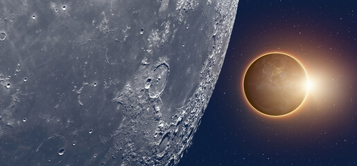 Spectacular lunar eclipse and view from the lunar (Moon) surface and   night view of America continent