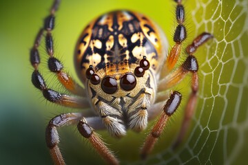 illustration,a female cross spider on her web,generative ai
