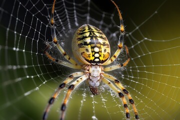 illustration,a female cross spider on her web,generative ai