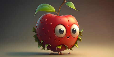 Fototapeta premium Adorable Red apple Animated Character