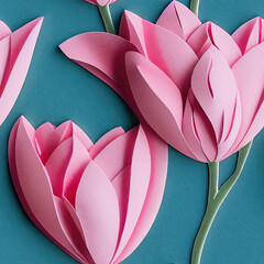Papercraft Spring Tulips Seamless Pattern created with Generative AI Technology, ai, generative