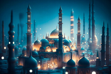A lantern with the lights Islamic background - obrazy, fototapety, plakaty
