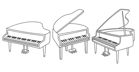 set of hand drawn grand piano musical instrument. © andin