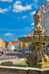 Fountain in Nysa, Opole Voivodeship, Poland.