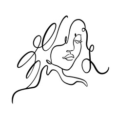 Abstract woman face line art style black color ink.