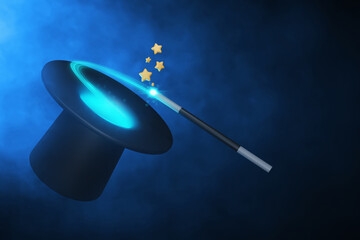 Magic wand trick on 3d illustration